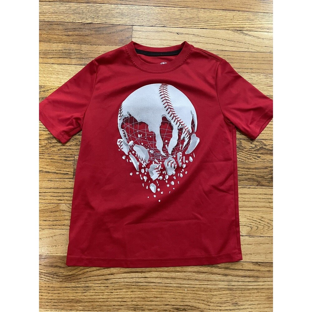 Athletic Works Boys Performance Tee Size L 10-12 Red Baseball Short Sleeve